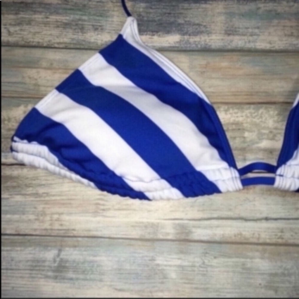 Mossimo Blue White Striped Triangle Bikini Top XL Halter Nautical Swim - Picture 3 of 4